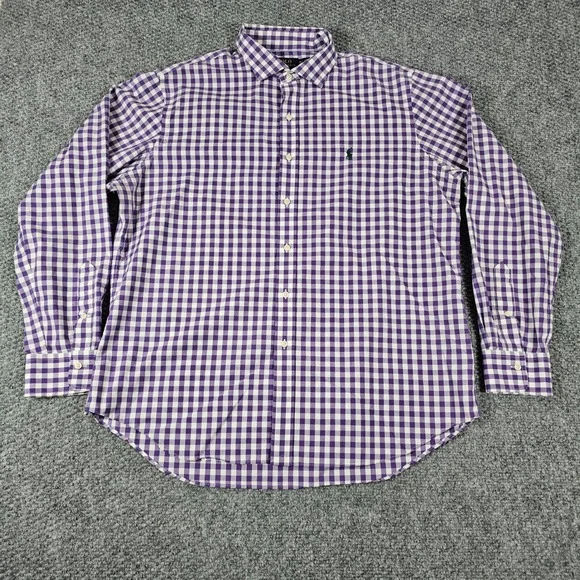 Polo Ralph Lauren Purple Gingham Check Long Sleeve Non Iron Shirt XL - Picture 2 of 7